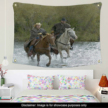 Cowboy,cowgirl Galloping Across River Wall Art 5553334