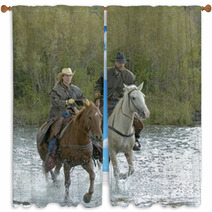 Cowboy,cowgirl Galloping Across River Window Curtains 5553334
