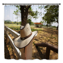Cowboy Hat, Light Brown Cowboy Hat Hanging On Farm Fence Bath Decor 53712180