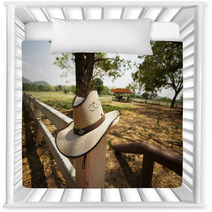 Cowboy Hat, Light Brown Cowboy Hat Hanging On Farm Fence Nursery Decor 53712180