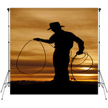 Cowboy Silhouette Hold Rope Loop Backdrops 54781537
