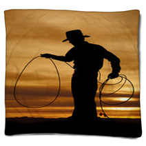Cowboy Silhouette Hold Rope Loop Blankets 54781537