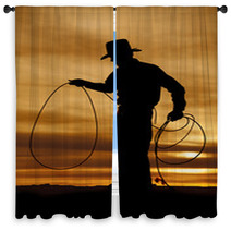 Cowboy Silhouette Hold Rope Loop Window Curtains 54781537