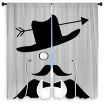 Cowboy With Arrow Through Hat Wearing Earphones Window Curtains 51239989