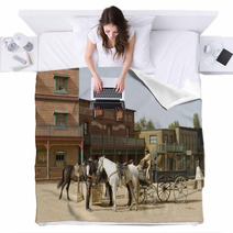 Cowboys Watering Horses Blankets 23036480