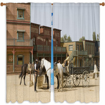 Cowboys Watering Horses Window Curtains 23036480