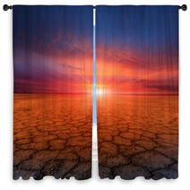 Cracked Earth And Sunset Window Curtains 70276816