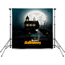 Creepy Cartoon Haunted House And Spooky Road Backdrops 68390730
