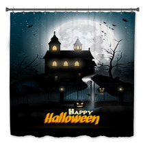 Creepy Cartoon Haunted House And Spooky Road Bath Decor 68390730