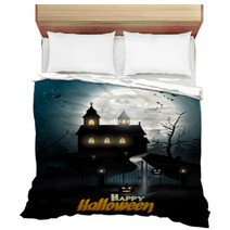 Creepy Cartoon Haunted House And Spooky Road Bedding 68390730