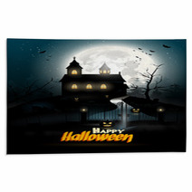 Creepy Cartoon Haunted House And Spooky Road Rugs 68390730