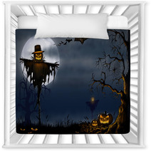 Creepy Halloween Scarecrow Scene - Digital Illustration Nursery Decor 91428777
