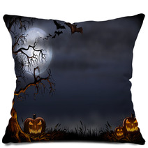 Creepy Halloween Scene - Digital Illustration Pillows 91428800