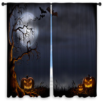 Creepy Halloween Scene - Digital Illustration Window Curtains 91428800