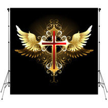 Cross With Golden Wings Backdrops 129886346