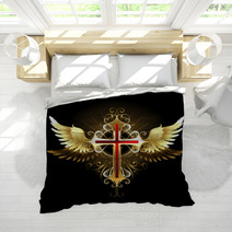 Cross With Golden Wings Bedding 129886346