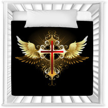 Cross With Golden Wings Nursery Decor 129886346