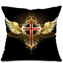 Cross With Golden Wings Pillows 129886346