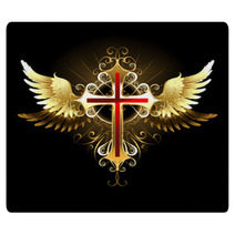 Cross With Golden Wings Rugs 129886346