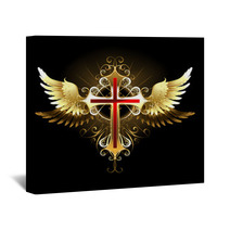 Cross With Golden Wings Wall Art 129886346