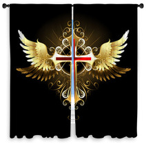 Cross With Golden Wings Window Curtains 129886346