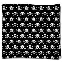 Crossbones And Skull Pattern On Black Background Blankets 133891625