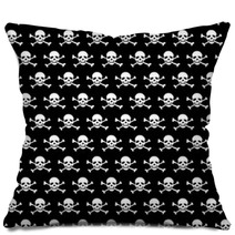 Crossbones And Skull Pattern On Black Background Pillows 133891625