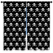Crossbones And Skull Pattern On Black Background Window Curtains 133891625