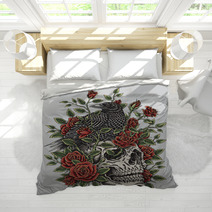 Crow Roses And Skull Tattoo Design Bedding 80289459