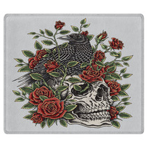 Crow Roses And Skull Tattoo Design Rugs 80289459