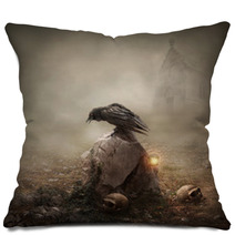 Crow Sitting On A Gravestone Pillows 56704791