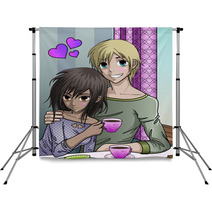 Cute Anime Style Couple Enjoying Valentines Day Backdrops 29745434
