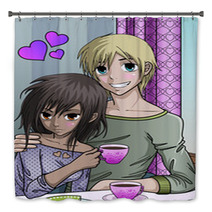 Cute Anime Style Couple Enjoying Valentines Day Bath Decor 29745434