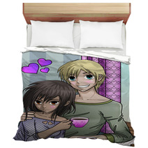 Cute Anime Style Couple Enjoying Valentines Day Bedding 29745434