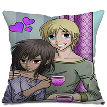 Cute Anime Style Couple Enjoying Valentines Day Pillows 29745434