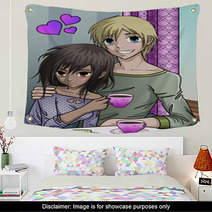 Cute Anime Style Couple Enjoying Valentines Day Wall Art 29745434