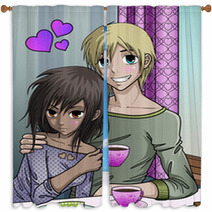 Cute Anime Style Couple Enjoying Valentines Day Window Curtains 29745434