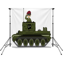 Cute Army Soldier Saluting In Tank Backdrops 141878959