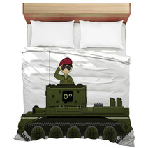 Cute Army Soldier Saluting In Tank Bedding 141878959