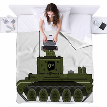 Cute Army Soldier Saluting In Tank Blankets 141878959