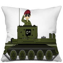 Cute Army Soldier Saluting In Tank Pillows 141878959