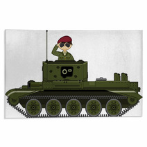 Cute Army Soldier Saluting In Tank Rugs 141878959