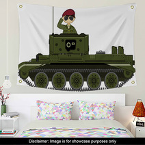 Cute Army Soldier Saluting In Tank Wall Art 141878959