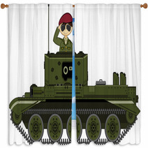 Cute Army Soldier Saluting In Tank Window Curtains 141878959