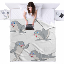 Cute Baby Seal Cartoon Blankets 70332299