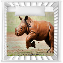 Cute Baby Wild White Rhino Running Through The Mud Nursery Decor 65856039