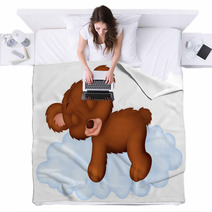 Cute Bear Sleeping On The Cloud Blankets 68789598
