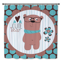 Cute Bear Teddy With Glasses Vector Illustration Bath Decor 66163265