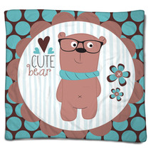 Cute Bear Teddy With Glasses Vector Illustration Blankets 66163265