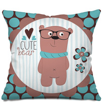 Cute Bear Teddy With Glasses Vector Illustration Pillows 66163265